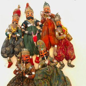 6 Vintage Handmade Indian String Puppets